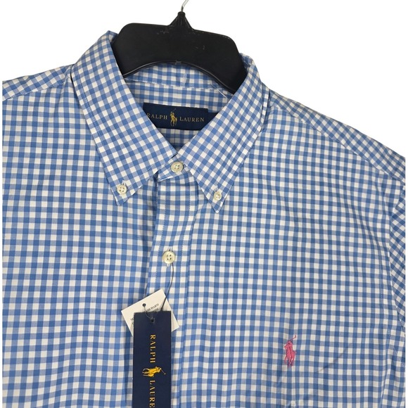 Ralph Lauren Button Down Shirt Mens XL Gingham Check Light Blue White LS NWT $89 - Picture 6 of 12